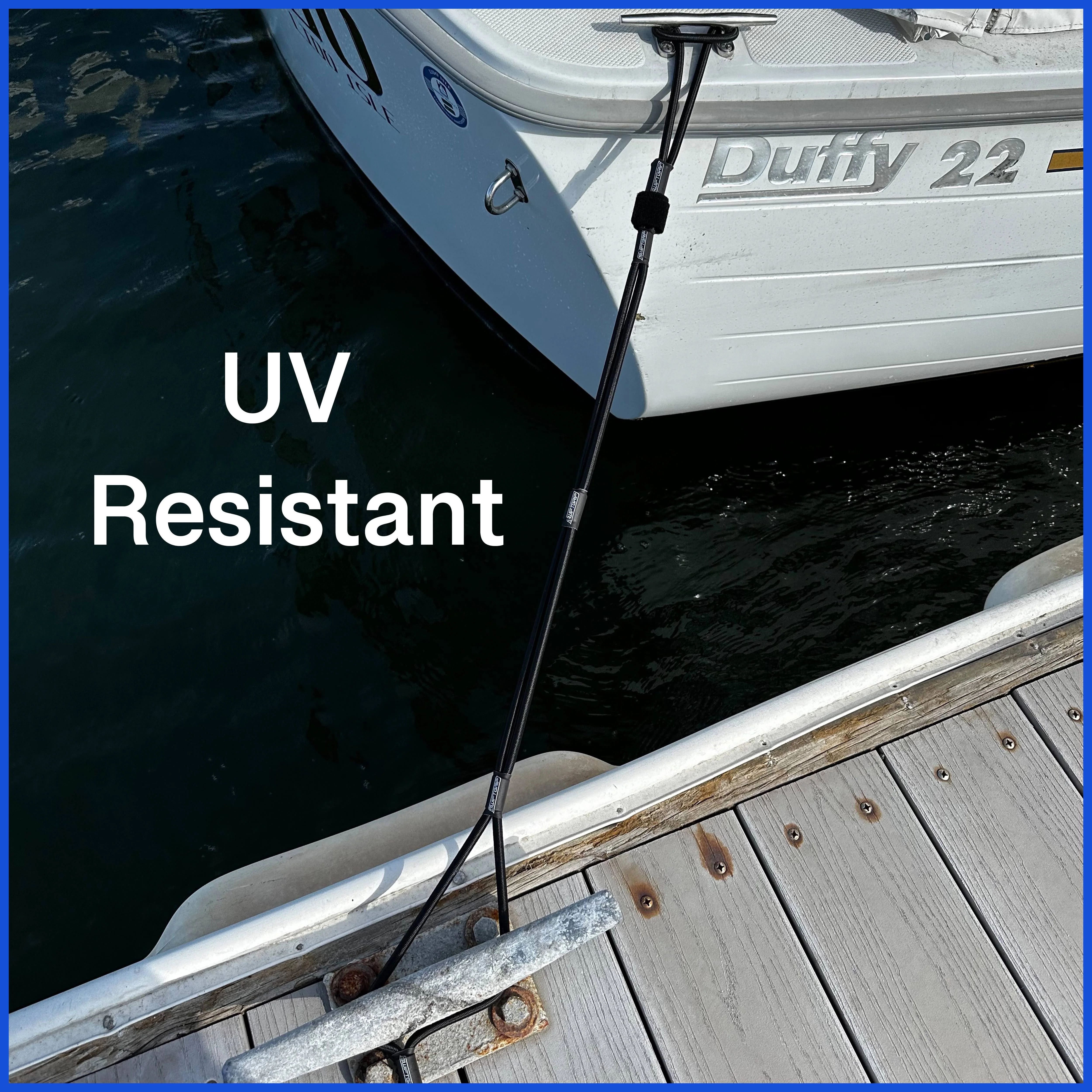 Swift Grip (2) Heavy Duty 5 Foot Adjustable Bungee Dock Lines for Boats, Mooring Lines, Jet ski Dock line, with Integrated Velcro Ties, Perfect for attaching Bumpers to Your PWC or Boat Dock Rope - Image 7