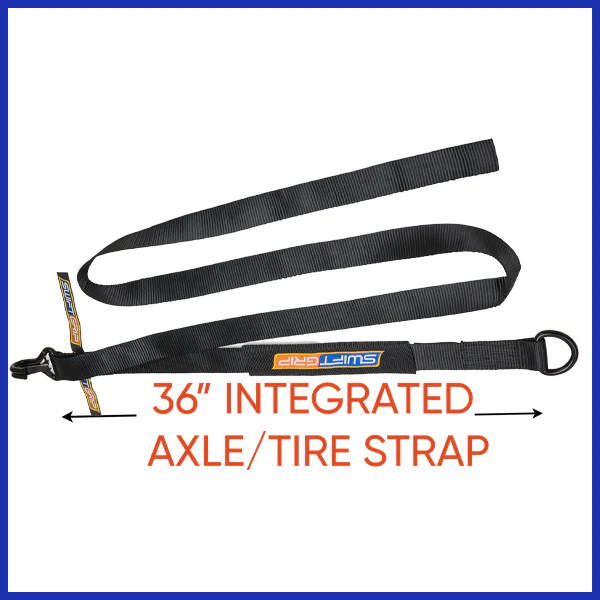 Swift Grip Car Tie Down Straps for Trailers Ratchet Strap Kit, 10,000 lbs Break Strength, Tire Straps for Car, Truck, UTV & More, (4) Premium 2" x 12' Speed Strap, integrated Axle Straps & Velcro Ties - Image 5