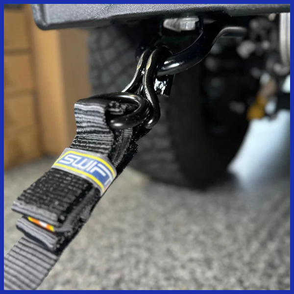 Swift Grip Car Tie Down Straps for Trailers Ratchet Strap Kit, 10,000 lbs Break Strength, Tire Straps for Car, Truck, UTV & More, (4) Premium 2" x 12' Speed Strap, integrated Axle Straps & Velcro Ties - Image 6